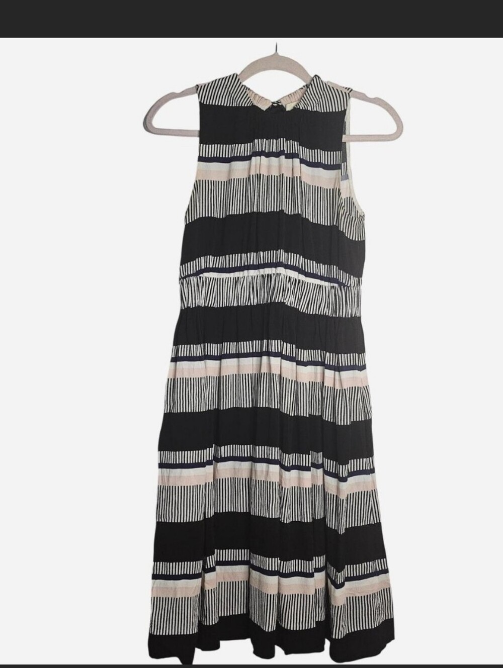 kate spade Black, Cream & Blush Striped Sleeveless Midi Dress